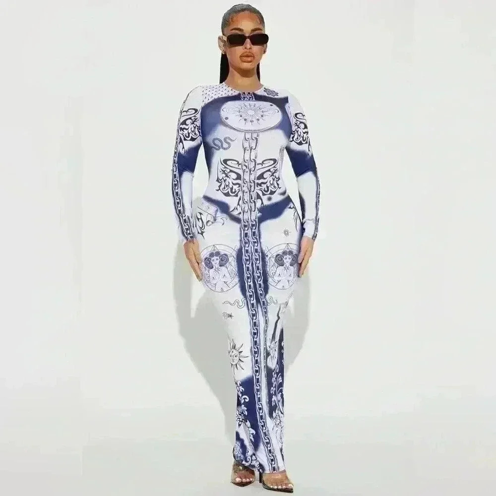 Makenna Printed Maxi Dress -  Navy/combo
